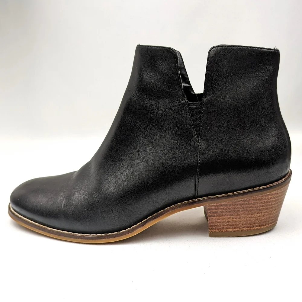 Cole Haan Abbot Ankle Boot Leather Notched Pull On Block Heel Chelsea Black 9